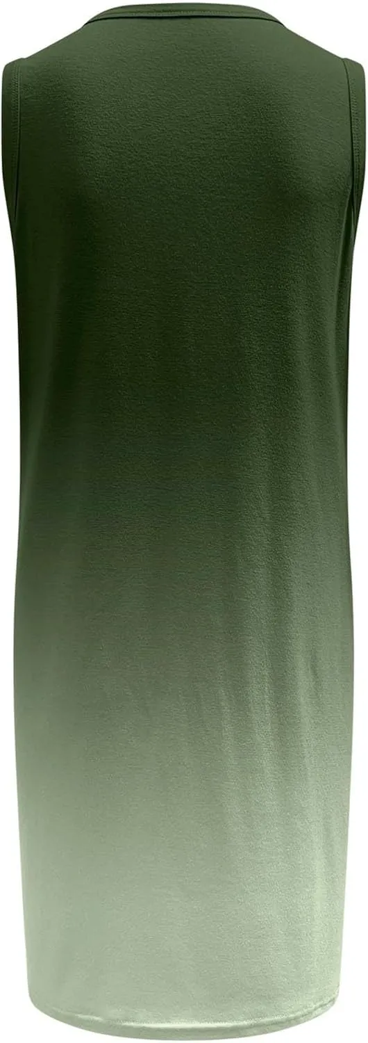 Womens Summer Mini Dress 2025 Vacation Casual Sleeveless Crewneck Basic T Shirt Dresses with Pockets