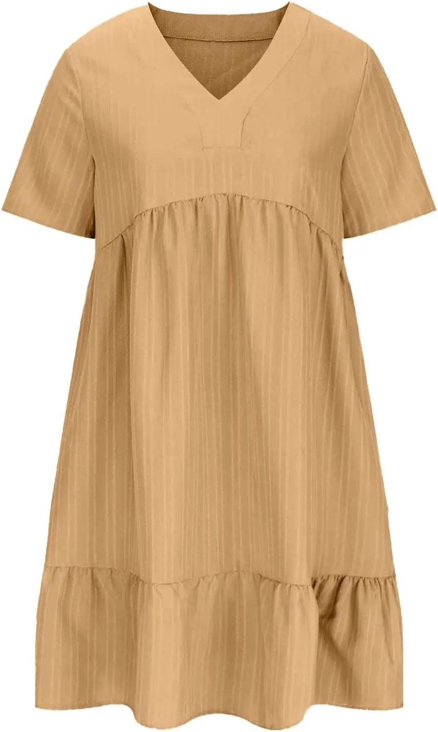 Women's Summer Short Sleeve Dress V Neck High Waist A-Line Midi Tank Dresses 2025 Beach Vacation Boho Sundresses with Pockets