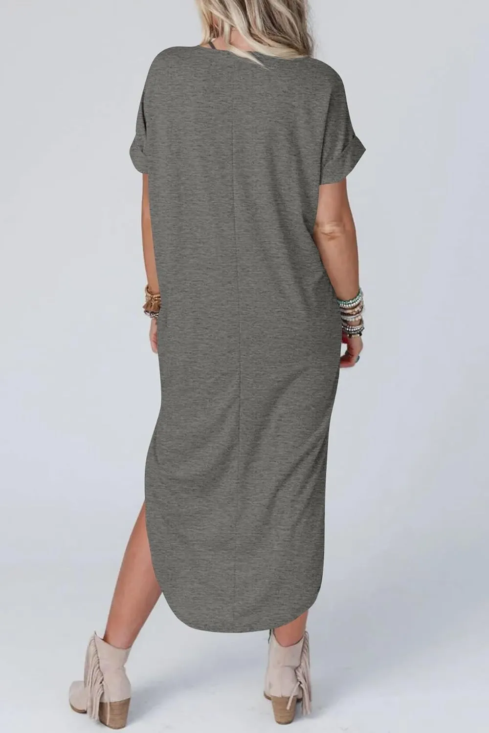 Womens Summer T Shirt Dress Casual V Neck Maxi Dresses Split Maxi Beach Sundress Short Sleeve Boho Dress Travel Outfit
