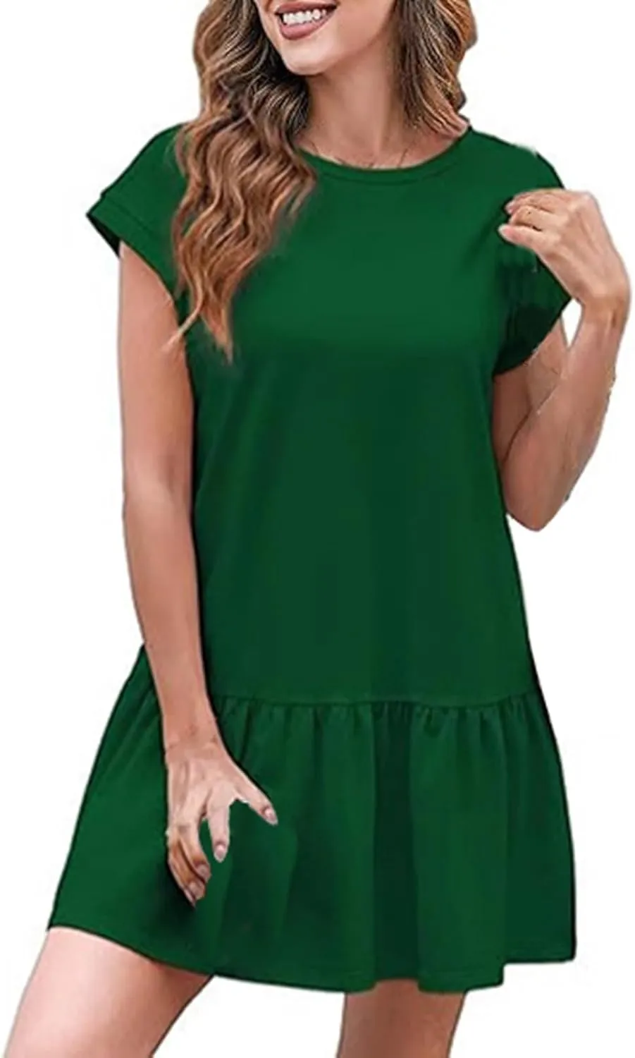 Womens Summer T Shirt Dress Casual V Neck Short Sleeve Mini Sundress Ruffled Hem A Line Short Dresses 2025