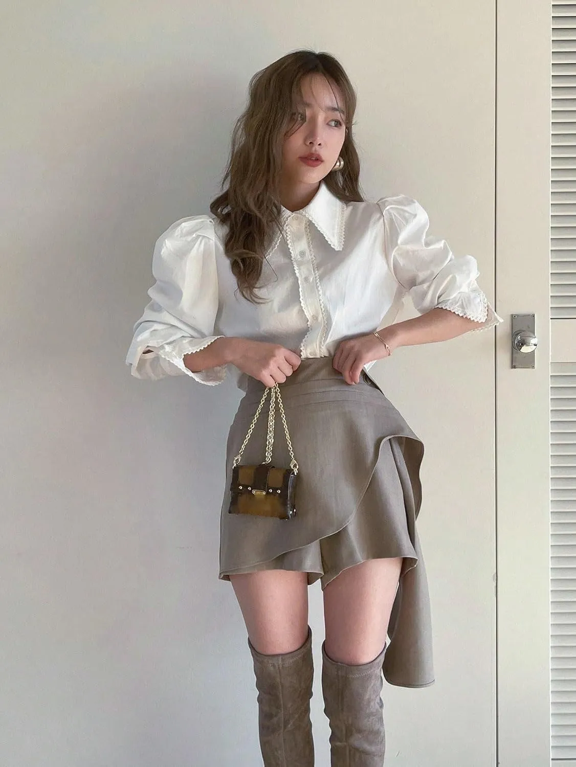 Womens Summer Work Blouse Solid Puff Sleeve Button Front Shirt Long Sleeve Tops Tops