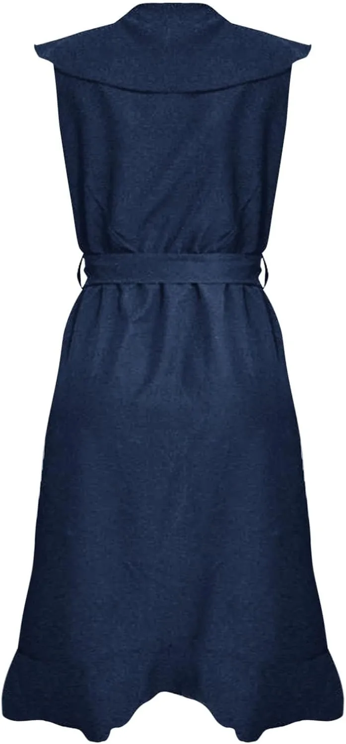 Women's Summer Wrap V Neck Split Party Dress Ruffle Short Sleeve Midi Dresses with Belt Boho Beach Long Dresses