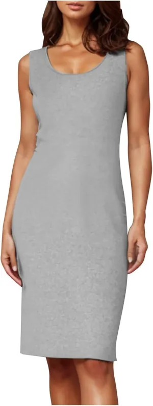 Women's Sundress Fashion Crewneck Sleeveless Slim Dresses Summer Trendy Solid Color Going Out Party Dress