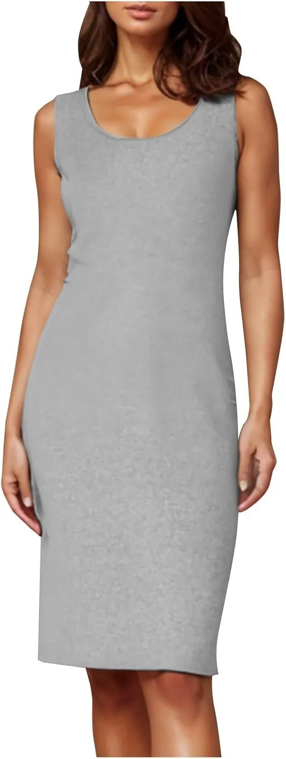 Women's Sundress Fashion Crewneck Sleeveless Slim Dresses Summer Trendy Solid Color Going Out Party Dress