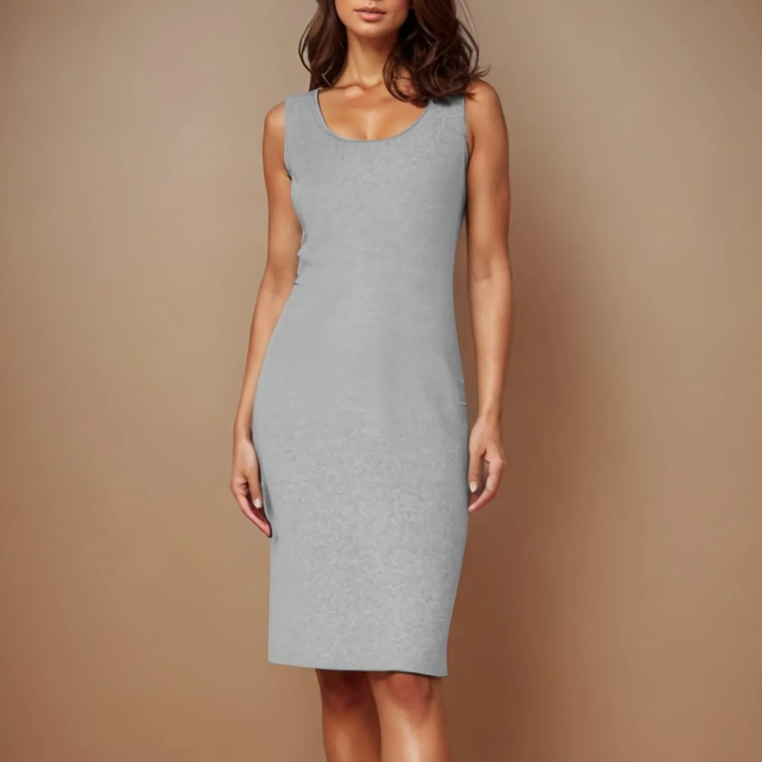 Women's Sundress Fashion Crewneck Sleeveless Slim Dresses Summer Trendy Solid Color Going Out Party Dress