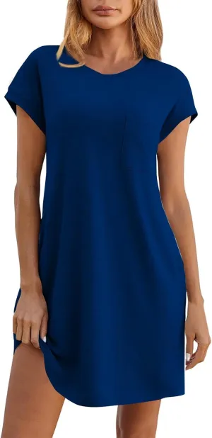 Womens Sundresses Casual Short Sleeve Crewneck Flowy T Shirt Dresses with Pockets Summer Dresses for Women 2025
