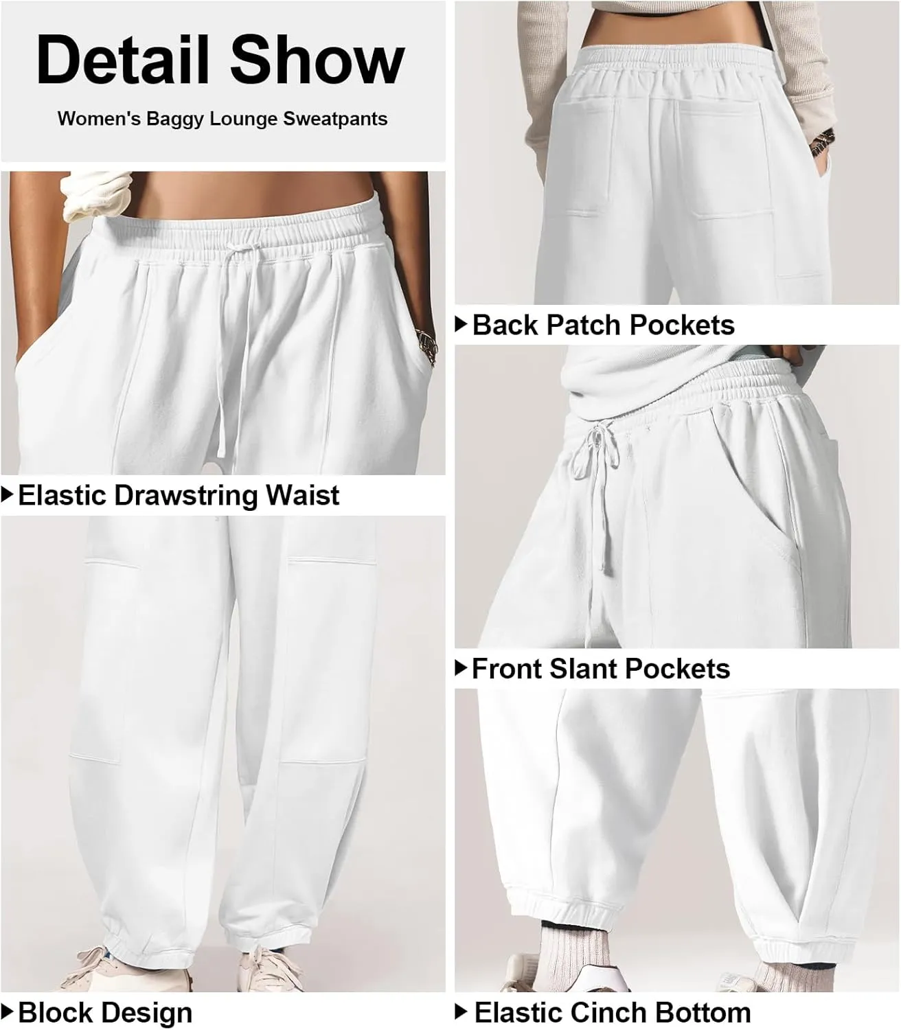 Women’s Sweatpants Joggers with Pockets Baggy Cinch Bottom Sweatpant Loose Mid Rise Casual Workout Active Lounge Sweat Pant