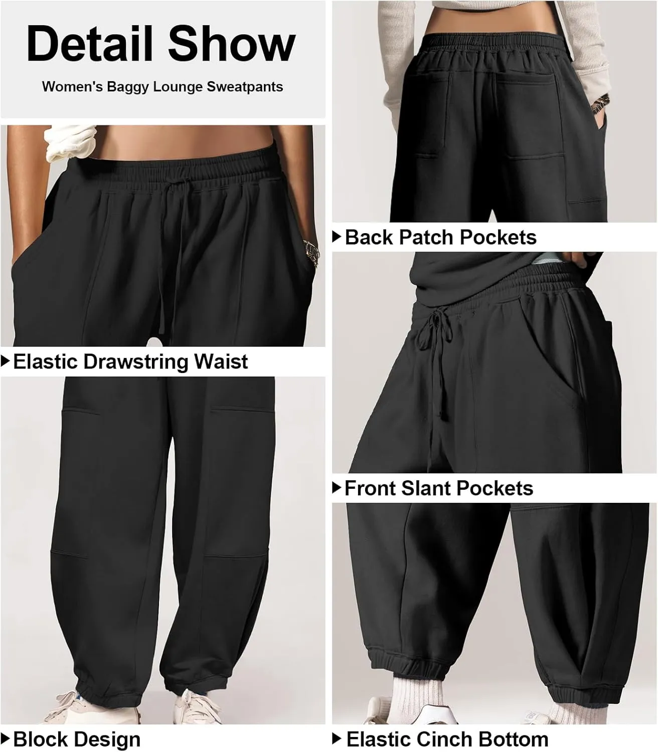 Women’s Sweatpants Joggers with Pockets Baggy Cinch Bottom Sweatpant Loose Mid Rise Casual Workout Active Lounge Sweat Pant