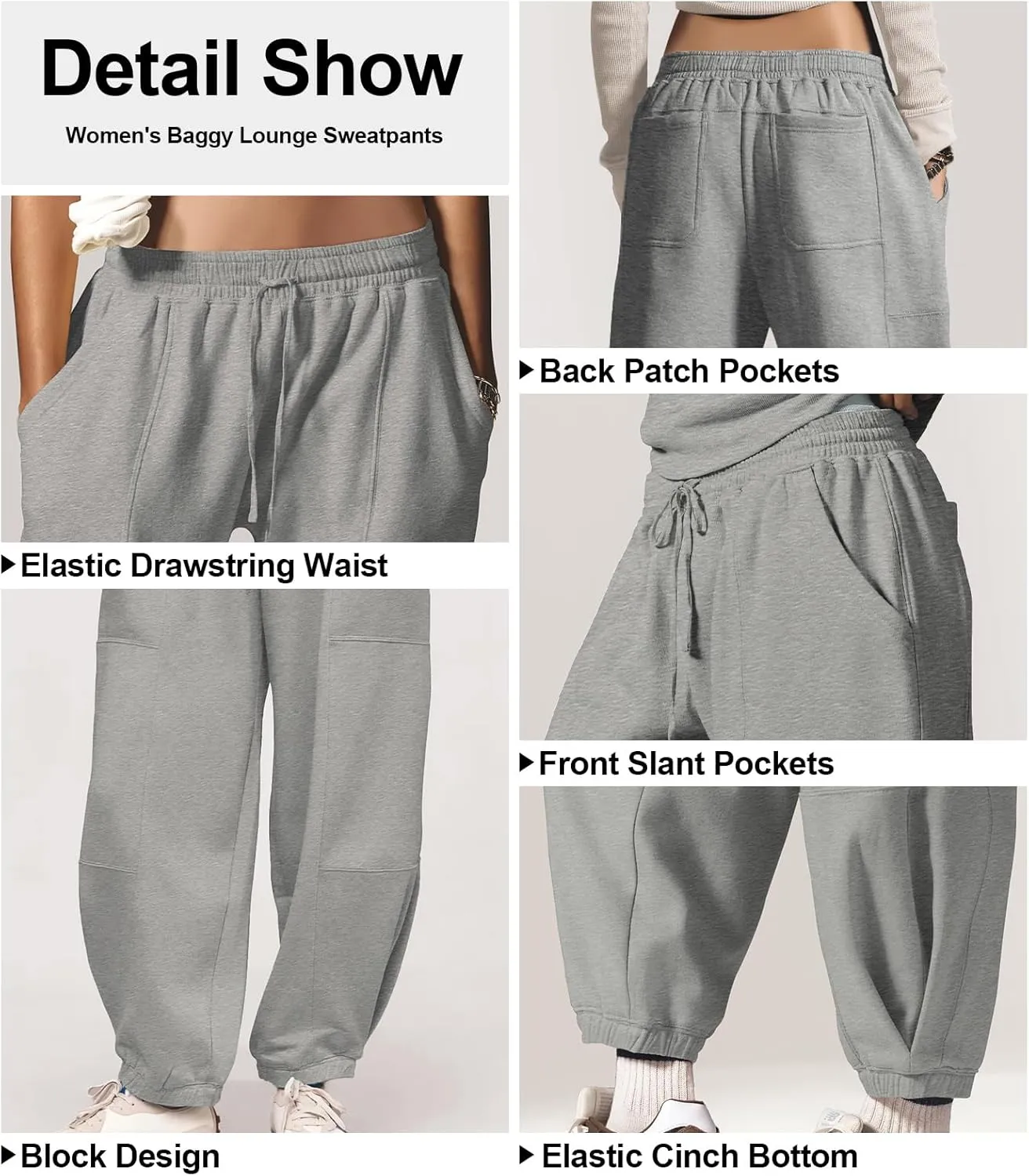 Women’s Sweatpants Joggers with Pockets Baggy Cinch Bottom Sweatpant Loose Mid Rise Casual Workout Active Lounge Sweat Pant