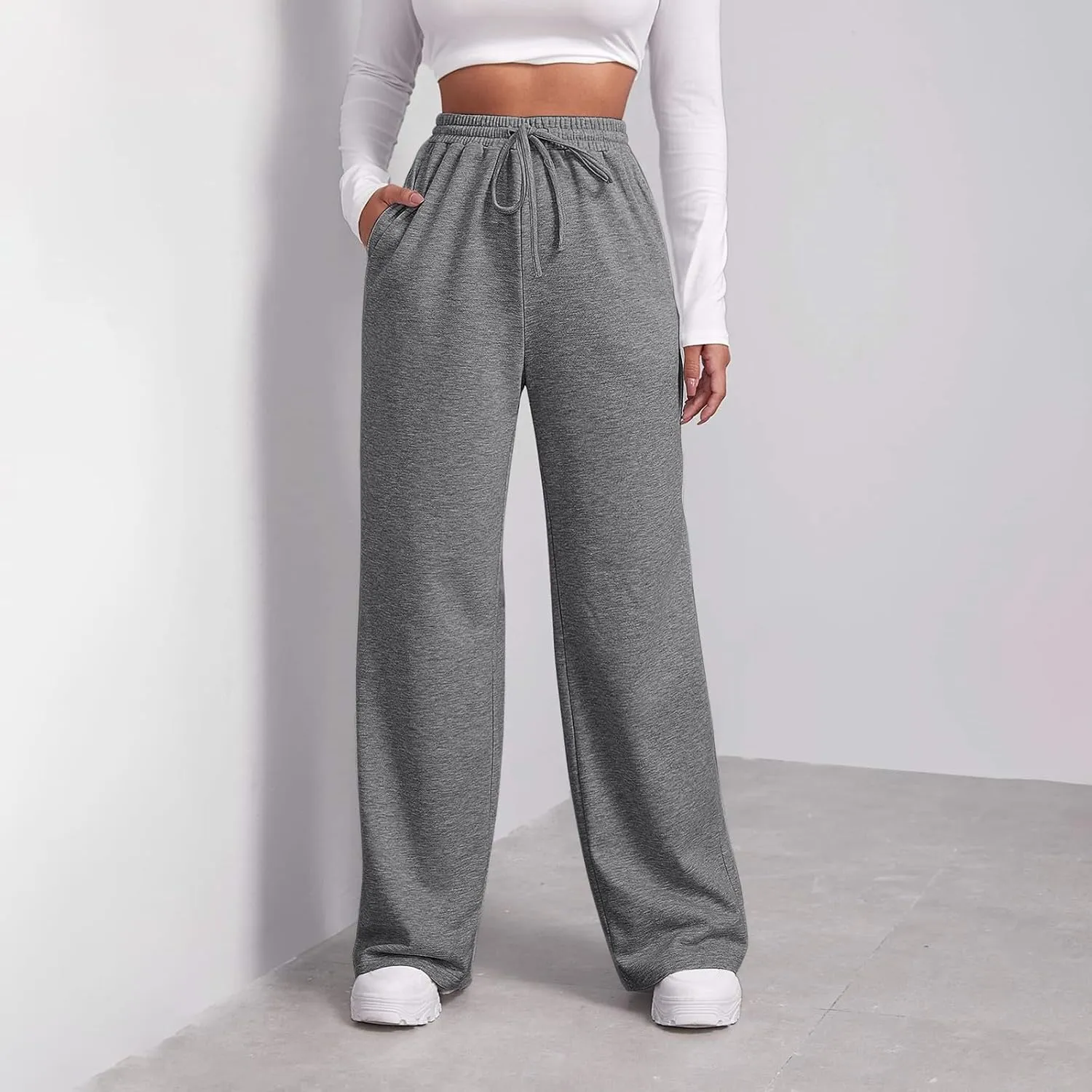 Womens Sweatpants Running Gym Casual Bottoms Sports Joggers Preppy High Waisted Drawstring Pants Trousers