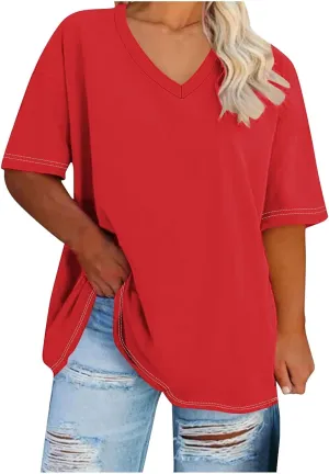 Women's T Shirt Womens Oversized Shirts Summer V Neck Tunic Tops Casual Loose Fit Workout Short Sleeve 2025 Beach Vacation