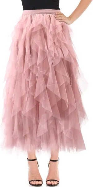 Women's Tulle Skirt A-Line High Low Asymmetrical 3 Layered Midi Length Elastic Waist Tutu Skirts