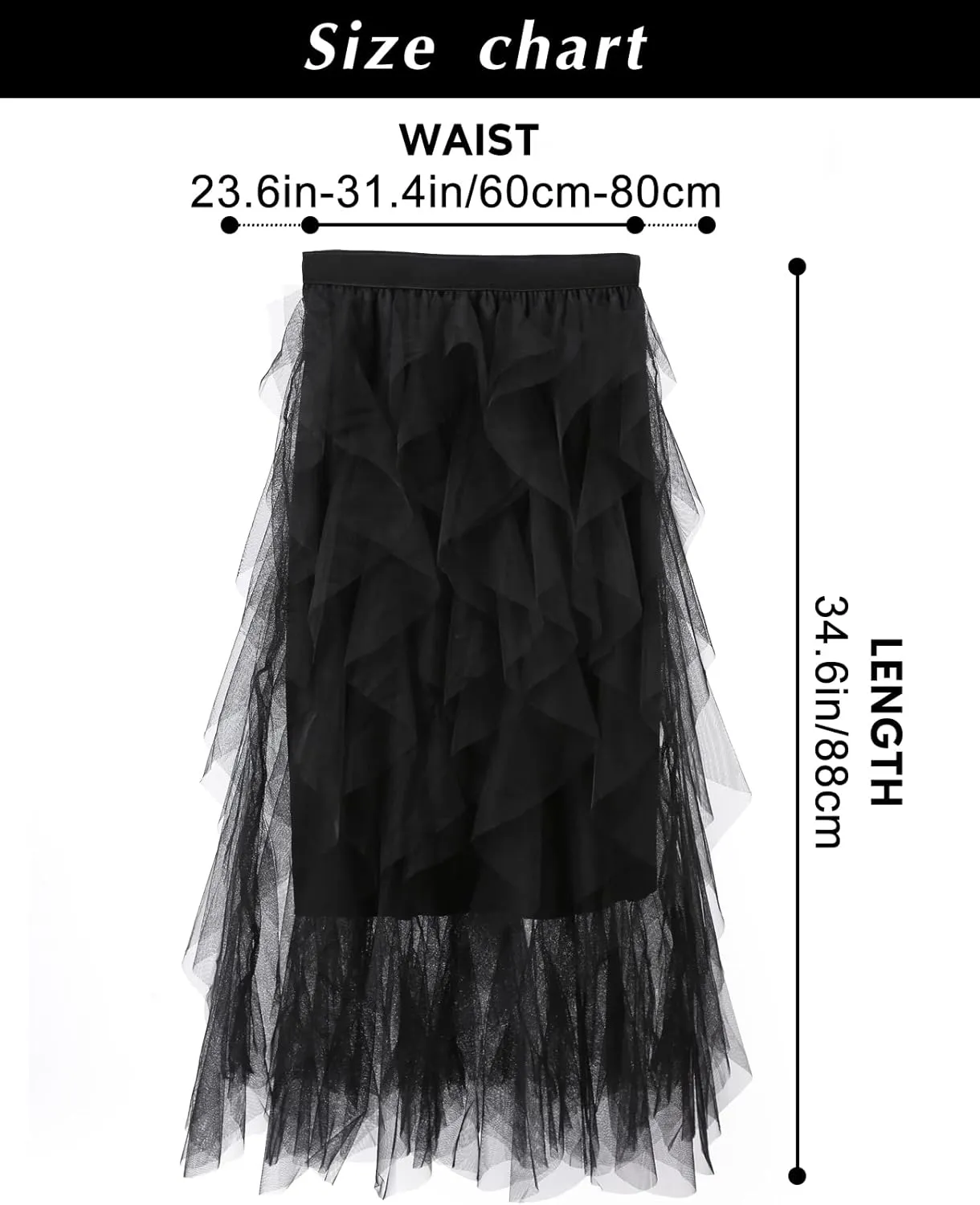 Women's Tulle Skirt A-Line High Low Asymmetrical 3 Layered Midi Length Elastic Waist Tutu Skirts