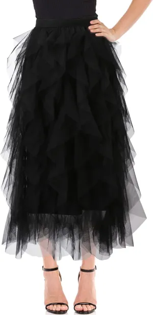 Women's Tulle Skirt A-Line High Low Asymmetrical 3 Layered Midi Length Elastic Waist Tutu Skirts