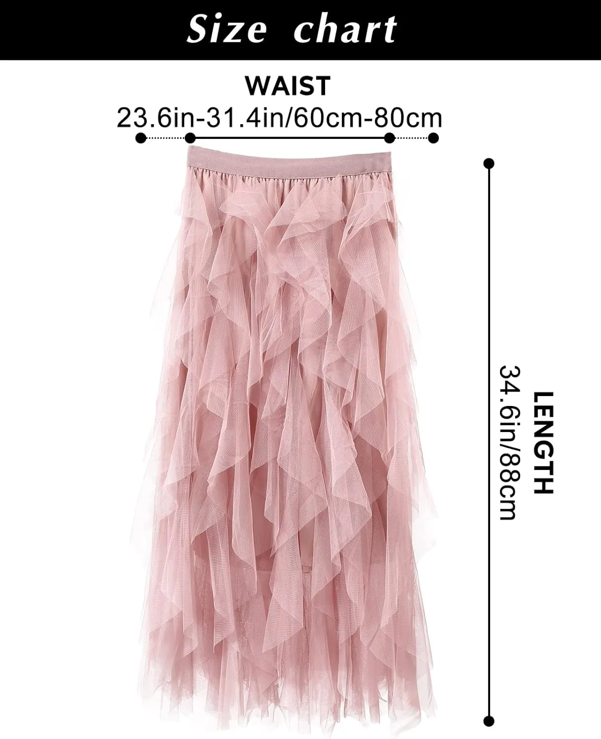 Women's Tulle Skirt A-Line High Low Asymmetrical 3 Layered Midi Length Elastic Waist Tutu Skirts