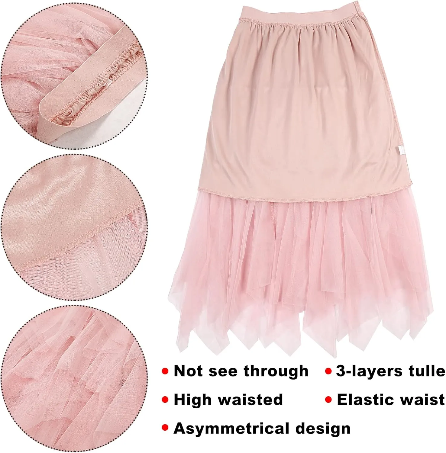 Women's Tulle Skirt A-Line High Low Asymmetrical 3 Layered Midi Length Elastic Waist Tutu Skirts