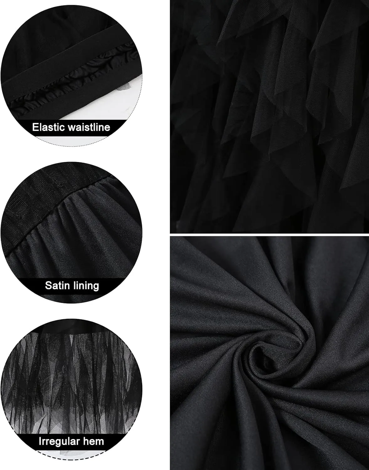 Women's Tulle Skirt A-Line High Low Asymmetrical 3 Layered Midi Length Elastic Waist Tutu Skirts