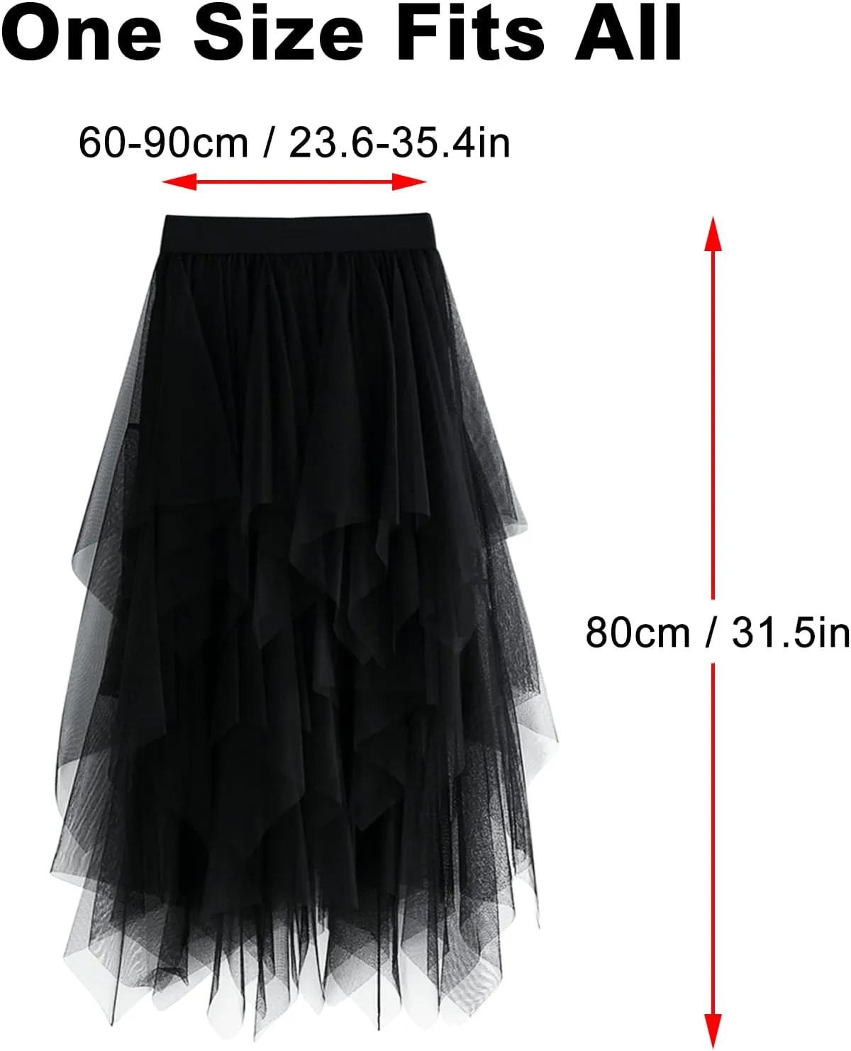 Women's Tulle Skirt A-Line High Low Asymmetrical 3 Layered Midi Length Elastic Waist Tutu Skirts