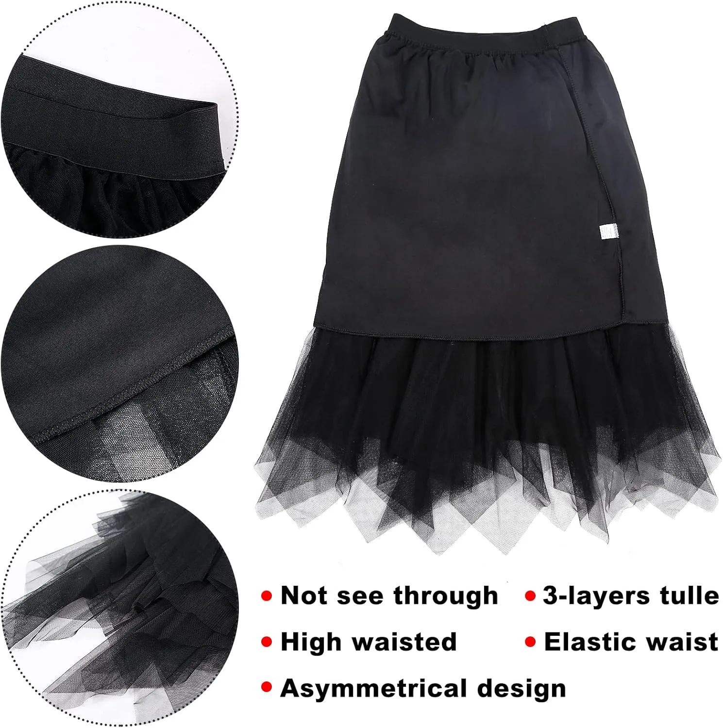 Women's Tulle Skirt A-Line High Low Asymmetrical 3 Layered Midi Length Elastic Waist Tutu Skirts