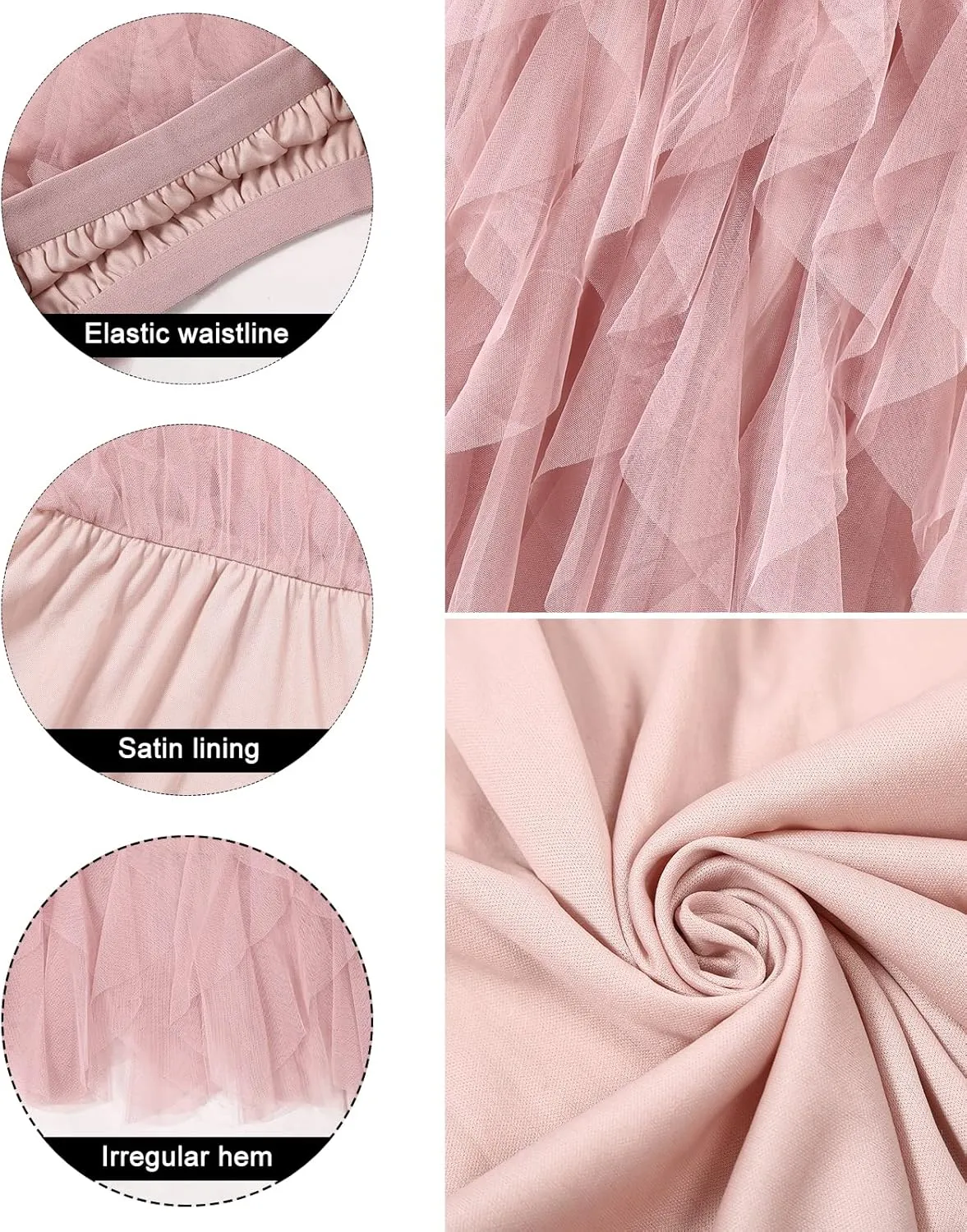 Women's Tulle Skirt A-Line High Low Asymmetrical 3 Layered Midi Length Elastic Waist Tutu Skirts