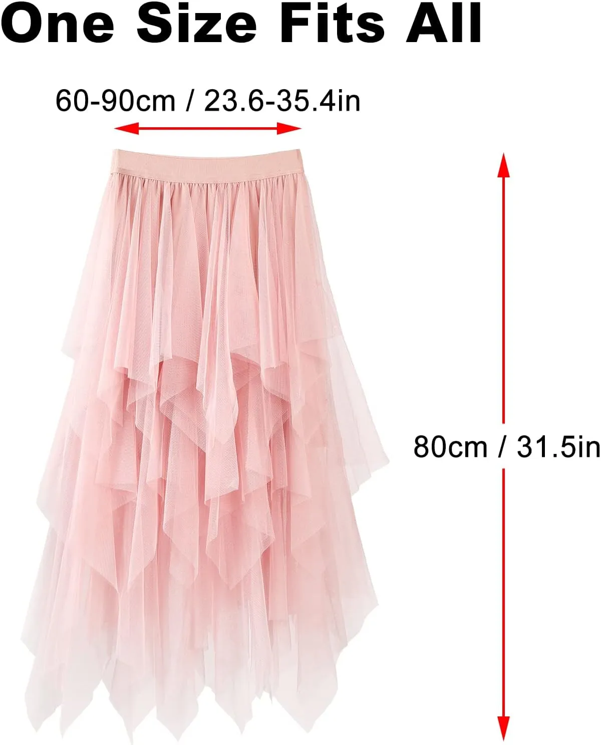 Women's Tulle Skirt A-Line High Low Asymmetrical 3 Layered Midi Length Elastic Waist Tutu Skirts
