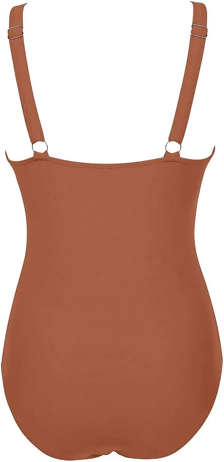 Womens Tummy Control Swimsuits One Piece Bathing Suits Mesh Sexy Slimming V Neck Swimwear