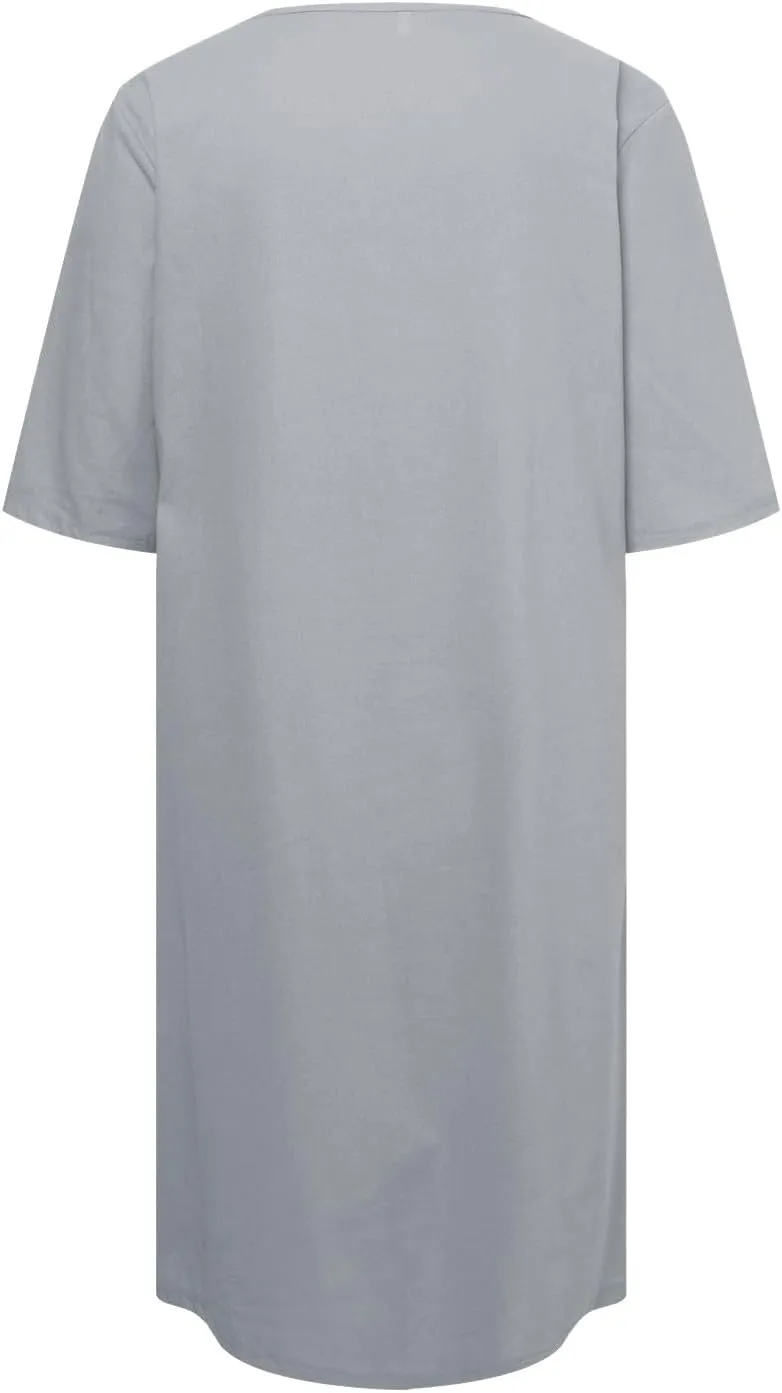Womens V Neck 3/4 Sleeve Casual Loose Shift Tunic Smock Summer Dresses Vacation Dress with Pocket, Large