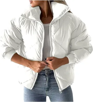 Womens Winter Puffer Jacket Warm Padded Wadded Jackets Zip Up Down Coats Quilted Puffy Outerwear Clothing