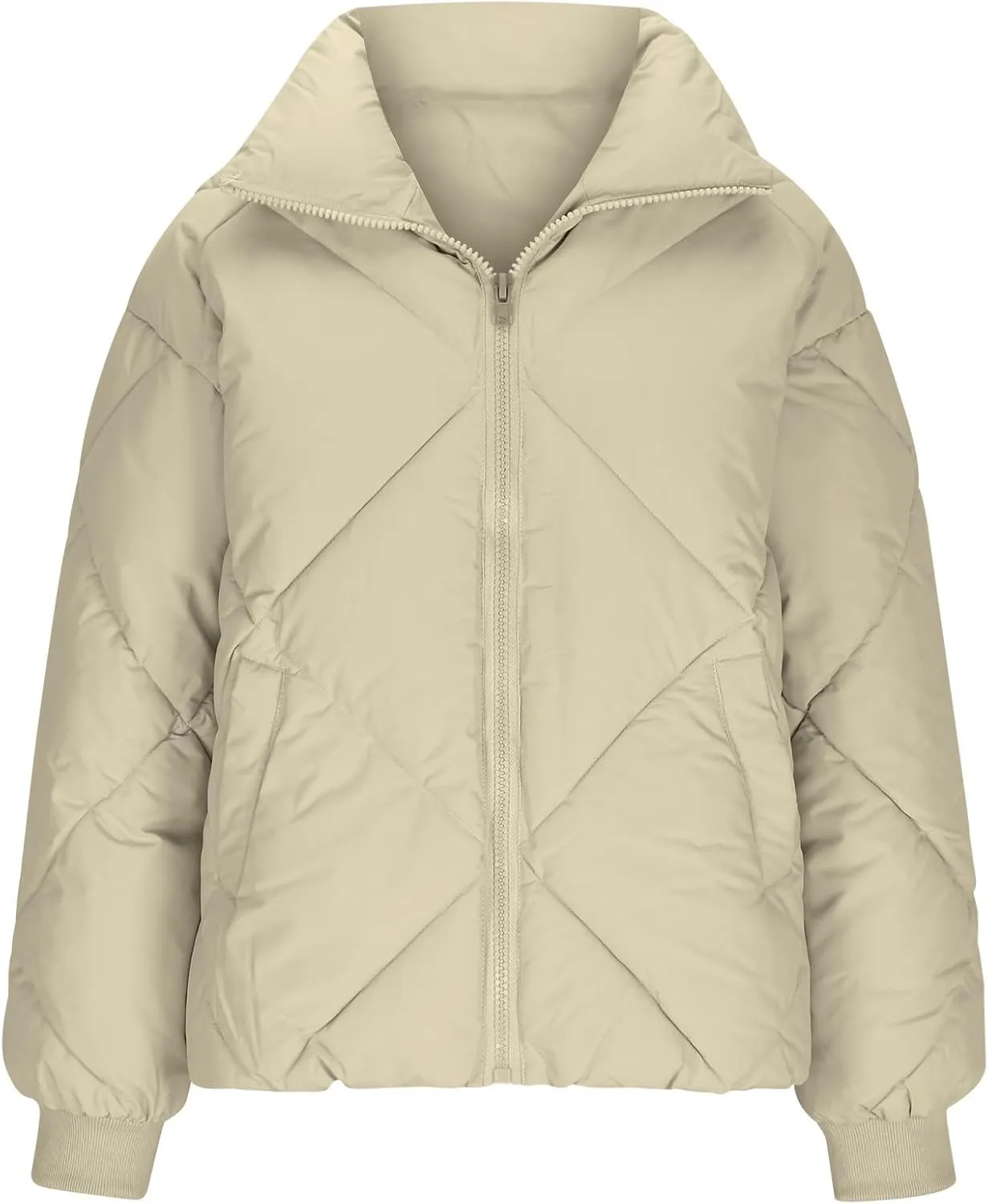 Womens Winter Puffer Jacket Warm Padded Wadded Jackets Zip Up Down Coats Quilted Puffy Outerwear Clothing