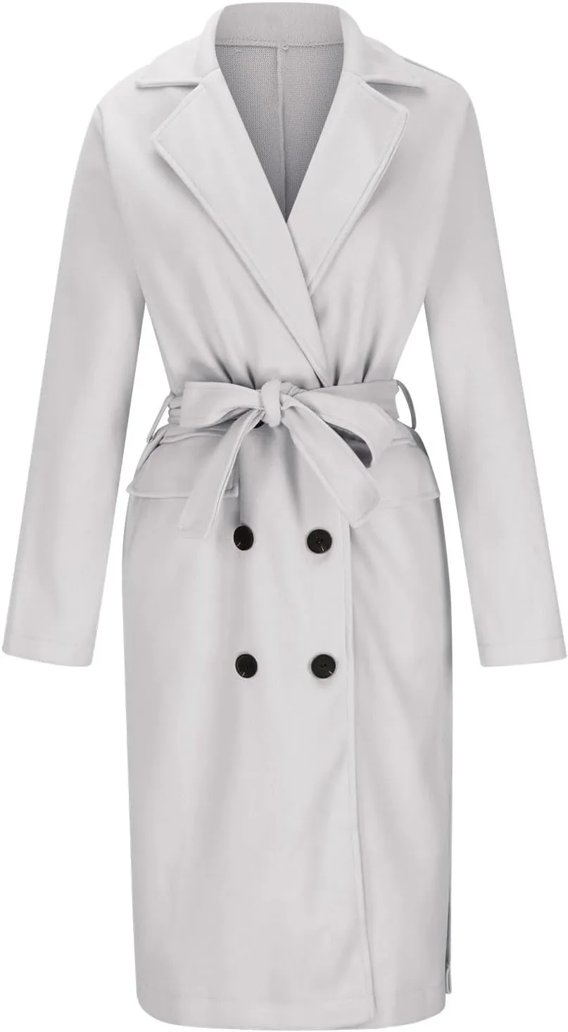 Women's Wool Blend Coat Oversized Long Coats Casual Winter Warm Double Breasted Pea Coat Jackets Outerwear with Belt