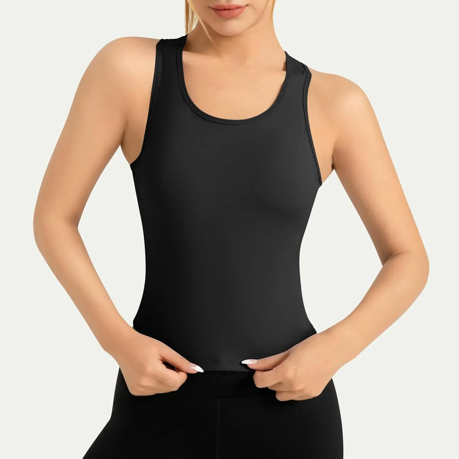 Womens Workout Sleeveless Tops Round Neck Seamless Athletic Tank Tops Summer Quick Dry Stretch Running Gym Yoga Shirts