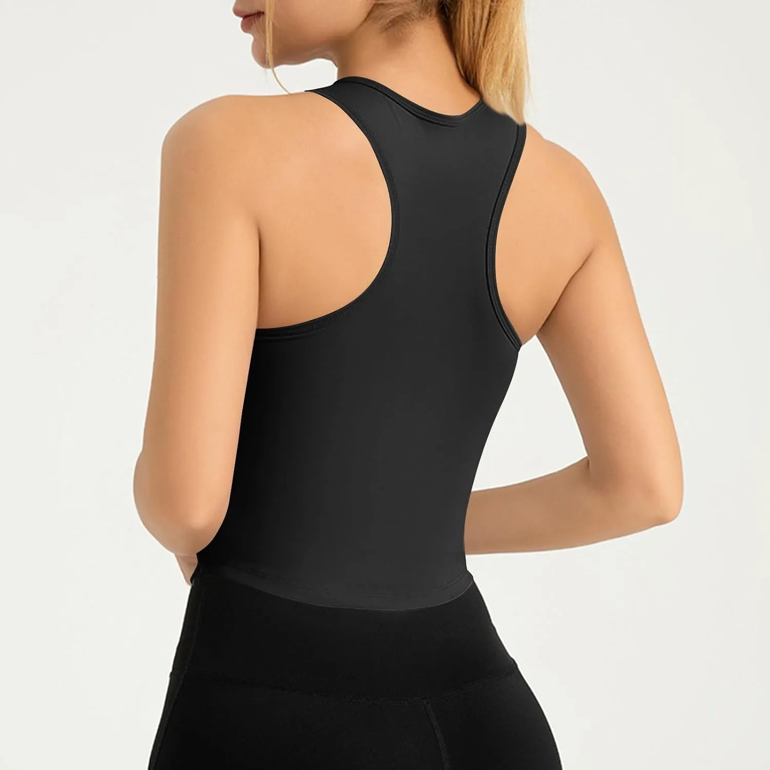 Womens Workout Sleeveless Tops Round Neck Seamless Athletic Tank Tops Summer Quick Dry Stretch Running Gym Yoga Shirts