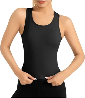 Womens Workout Sleeveless Tops Round Neck Seamless Athletic Tank Tops Summer Quick Dry Stretch Running Gym Yoga Shirts