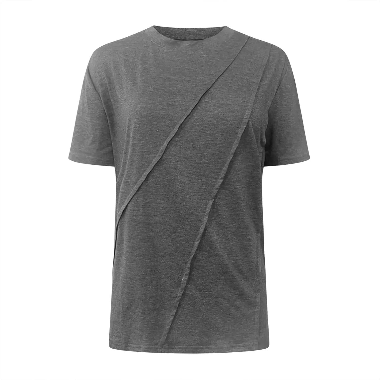 Womens Wrap Pleated Front T-Shirts Fashion Comfy Short Sleeve Tee Tops Casual Loose Fit Crewneck Solid Blouse Tunics