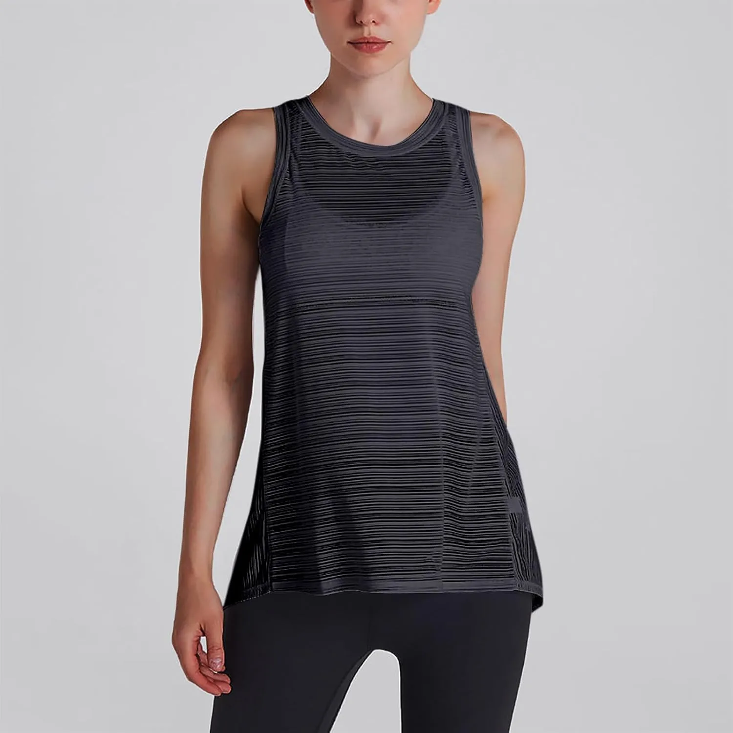 Womens Yoga Sleeveless Tank Tops Crewneck Back Hollow Out Split Athletic Top Summer Mesh Lightweight Quick Dry Shirts