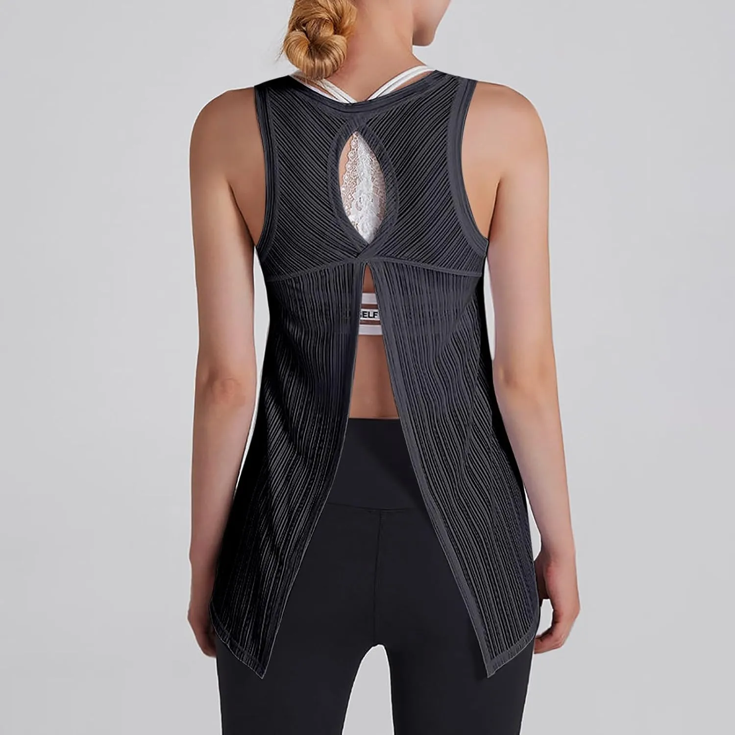 Womens Yoga Sleeveless Tank Tops Crewneck Back Hollow Out Split Athletic Top Summer Mesh Lightweight Quick Dry Shirts