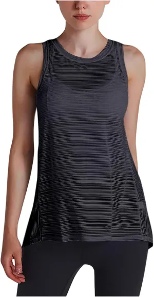 Womens Yoga Sleeveless Tank Tops Crewneck Back Hollow Out Split Athletic Top Summer Mesh Lightweight Quick Dry Shirts