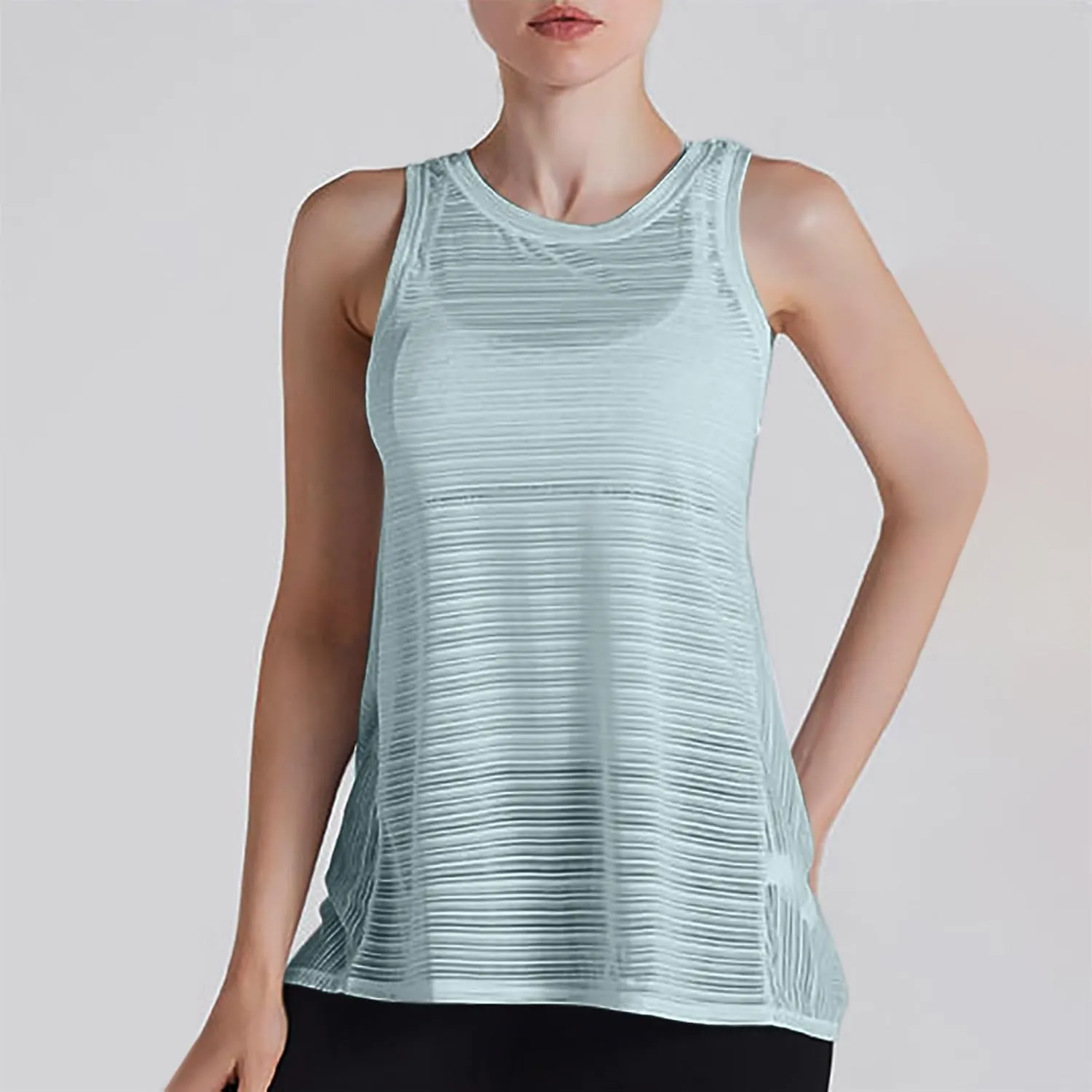 Womens Yoga Sleeveless Tank Tops Crewneck Back Hollow Out Split Athletic Top Summer Mesh Lightweight Quick Dry Shirts