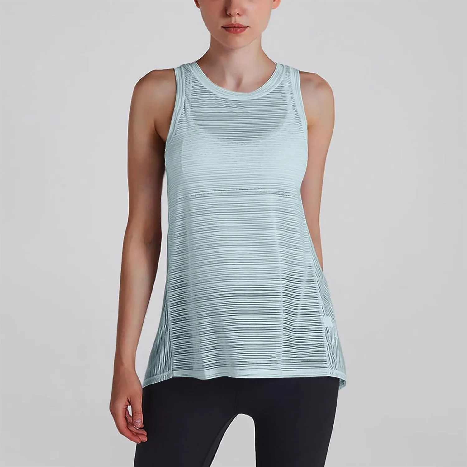 Womens Yoga Sleeveless Tank Tops Crewneck Back Hollow Out Split Athletic Top Summer Mesh Lightweight Quick Dry Shirts
