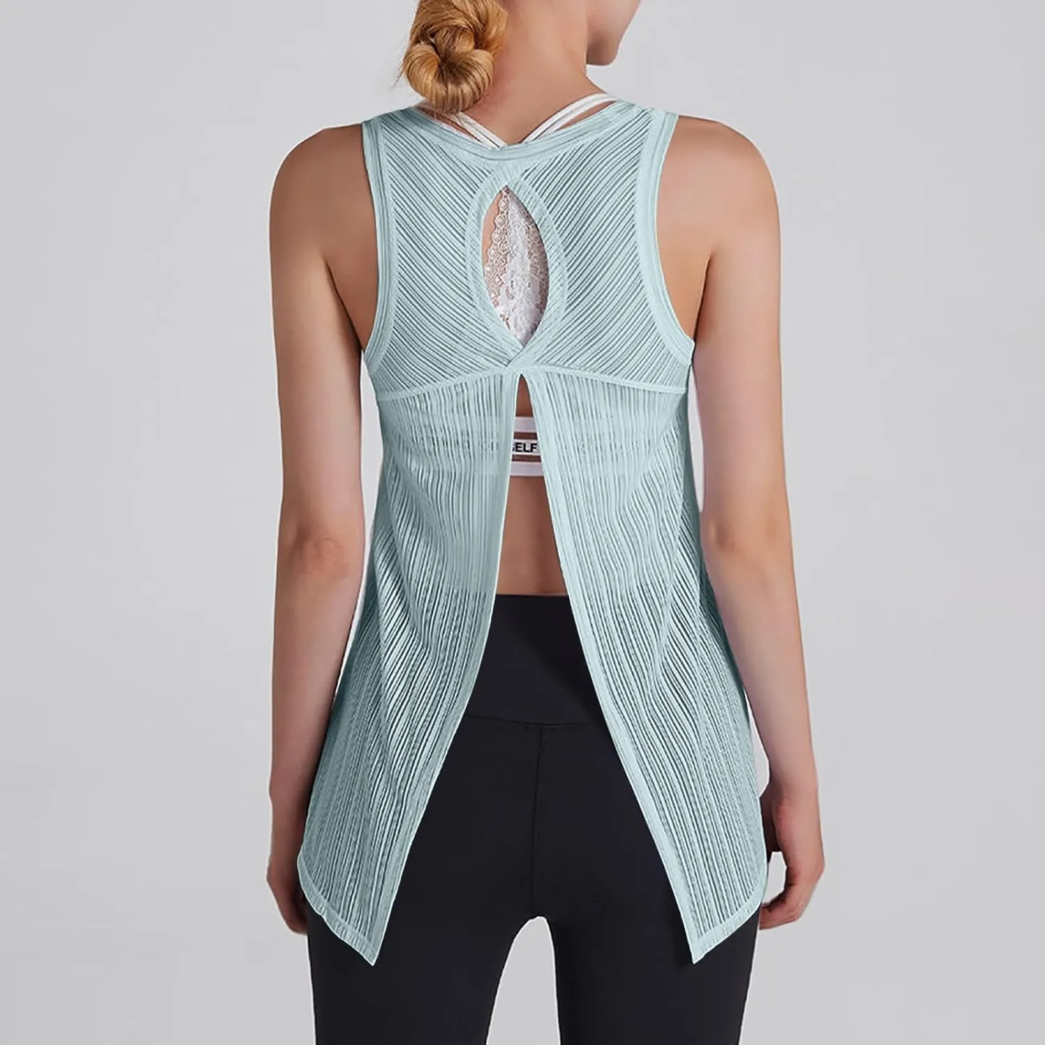 Womens Yoga Sleeveless Tank Tops Crewneck Back Hollow Out Split Athletic Top Summer Mesh Lightweight Quick Dry Shirts
