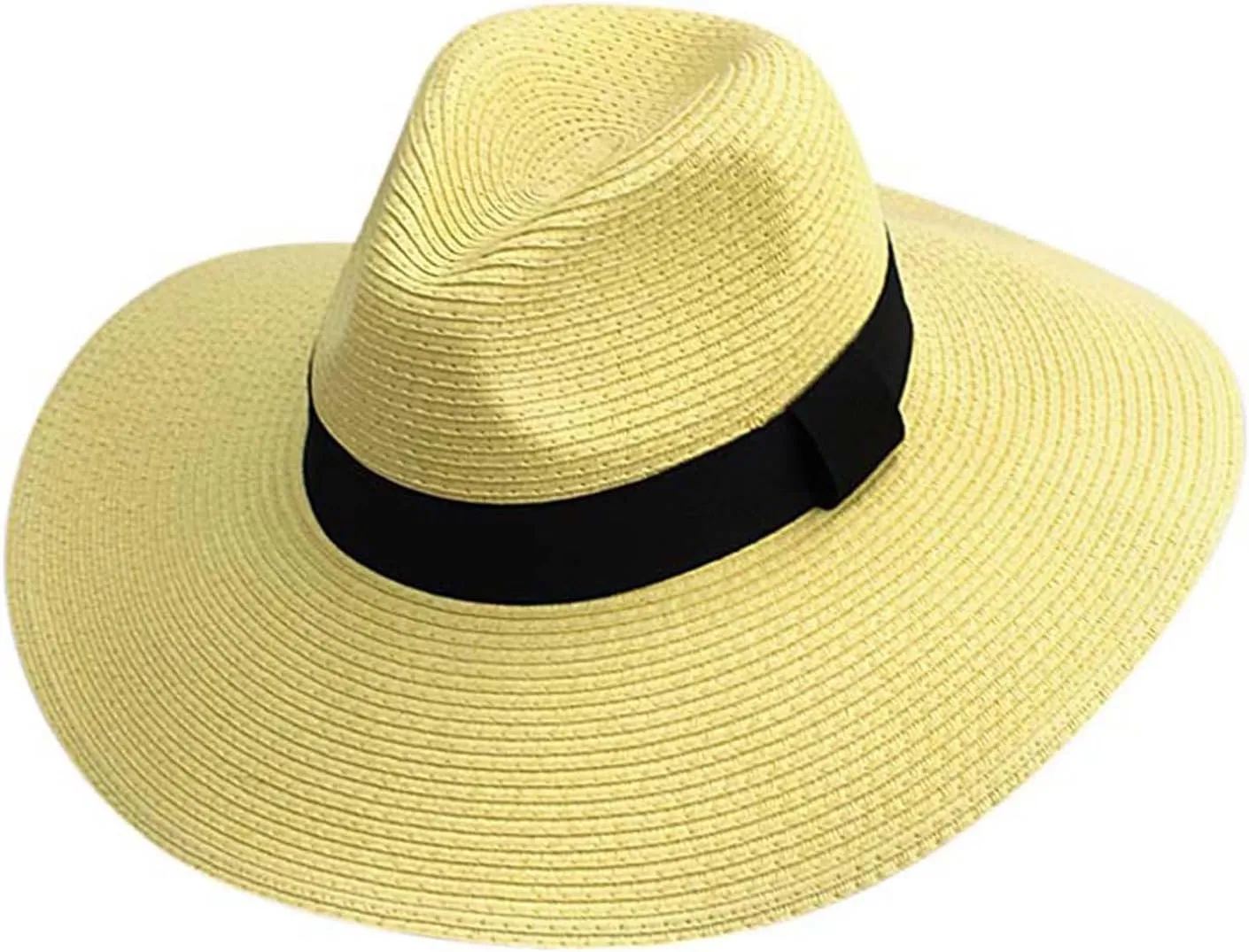 Woven Straw Wide Brim Panama Style Sun Hat