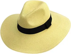 Woven Straw Wide Brim Panama Style Sun Hat
