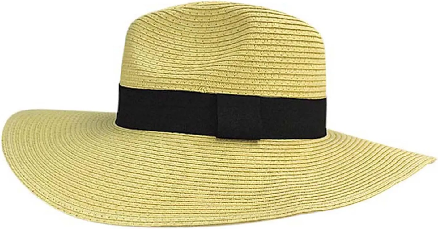 Woven Straw Wide Brim Panama Style Sun Hat