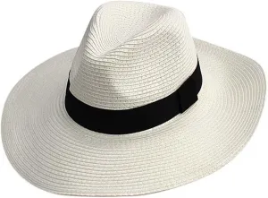 Woven Straw Wide Brim Panama Style Sun Hat