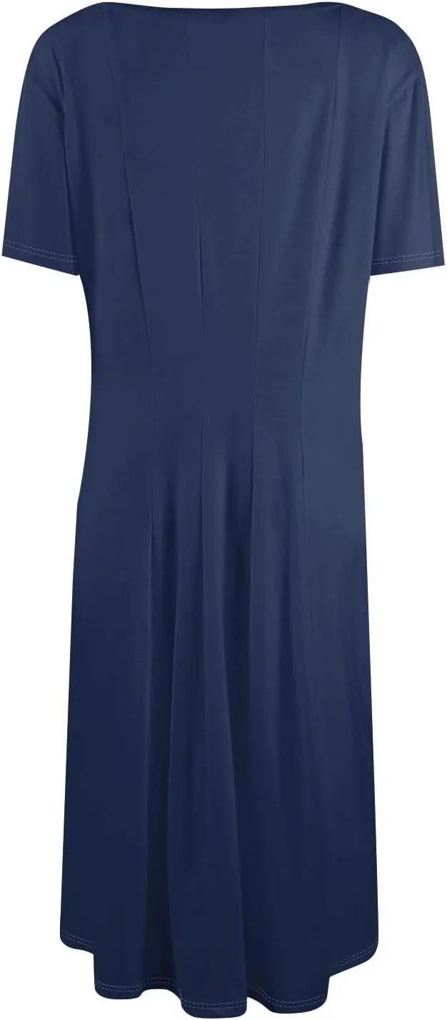 XOWRTE Women Summer Formal Dresses Casual Short Sleeve Midi Dresses Crewneck Solid Color Cocktail Dresses Wedding Guest Dress