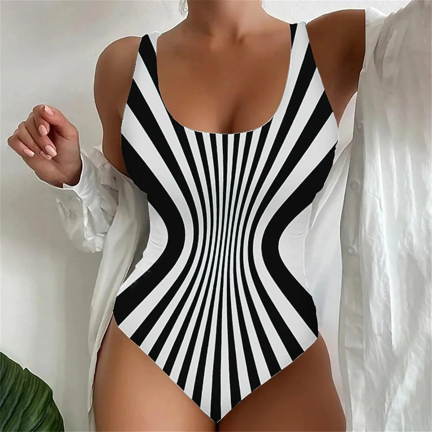 XRCQCAD Women's One Piece Swimsuits Tummy Control Monokini High Waisted Bathing Suit Plus Size Backless Swimwear