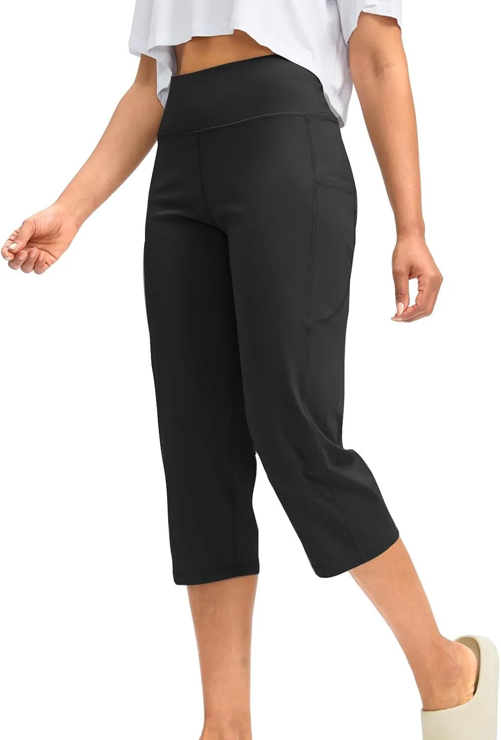 XUNRYAN Womens Capri Leggings Yoga Pants High Waist Crop Athletic Workout Gym Straight Leg Trousers Activewear with Pockets