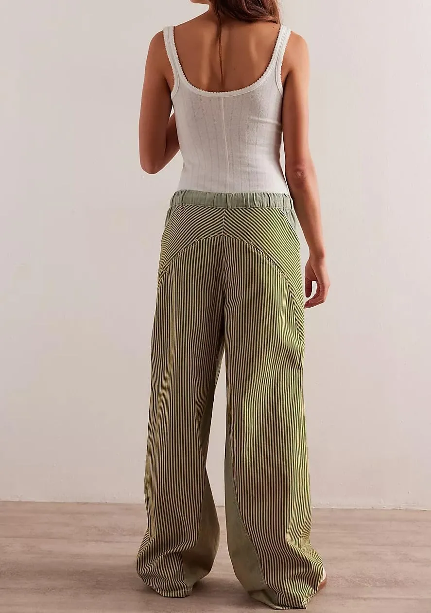Y2k Striped Pants for Women Wide Leg Drawstring Elastic Low Rise Pajama Pants Lounge Wear Trousers