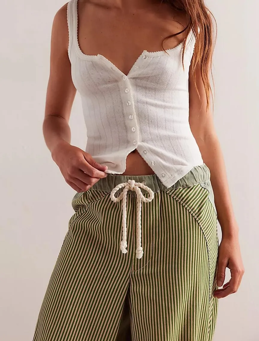 Y2k Striped Pants for Women Wide Leg Drawstring Elastic Low Rise Pajama Pants Lounge Wear Trousers