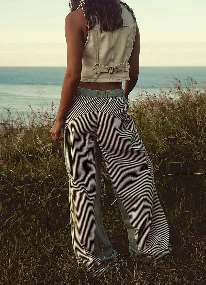Y2k Striped Pants for Women Wide Leg Drawstring Elastic Low Rise Pajama Pants Lounge Wear Trousers